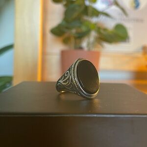 Black Oval Agate Stainless Steel Ring